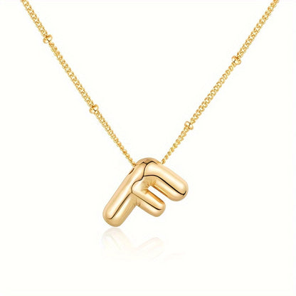 Chic Bubble Letter Necklace - Customizable Initial Pendant with 18K Gold Plated Glam - Delicate & Puffy Alphabet Jewelry for Women & Girls - Perfect Personalized Gift