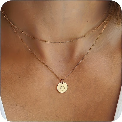 Chic Personalized Initial Necklace - Delicate 14K Gold-Plated Layered Design - Perfect English Letter Charm for Women