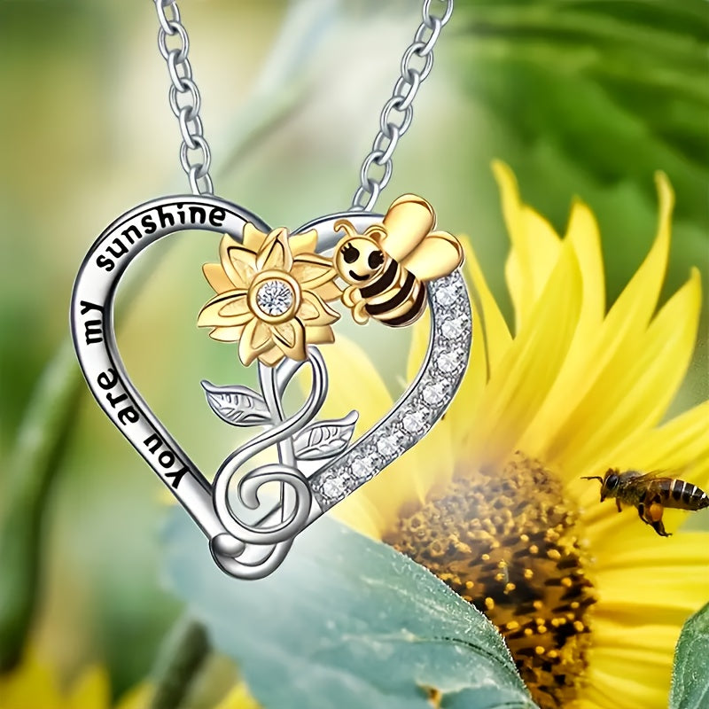 Sunflower Bee Love Delicate Pendant Necklace - Stylish & Unique Ladies Jewelry - Perfect for Christmas, Thanksgiving & Festivals - A Thoughtful Fashion Accessory Gift for Her