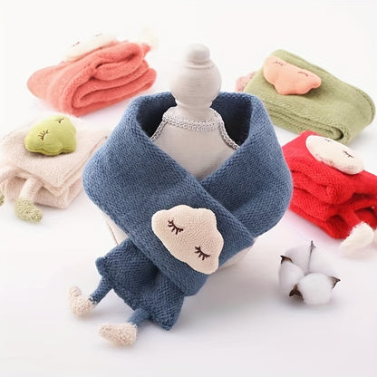 1pc Baby Knitted Scarf, Cute Cartoon Cross Scarf, Warm Neck Wrap For Boys And Girls, Autumn And Winter