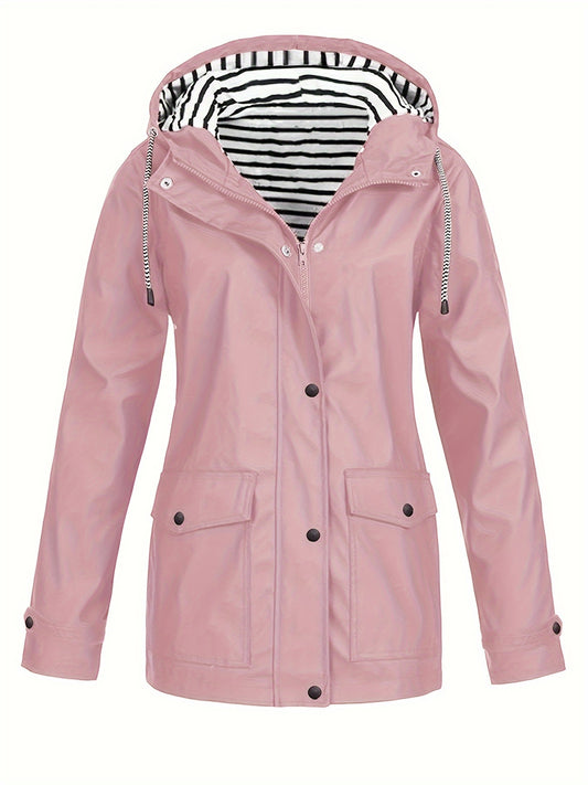 Cozy Lined Striped Zip Up Hooded Jacket - Adjustable Drawstring & Versatile Zipper - Trendy Casual Outerwear for Women - Perfect for Fall & Winter