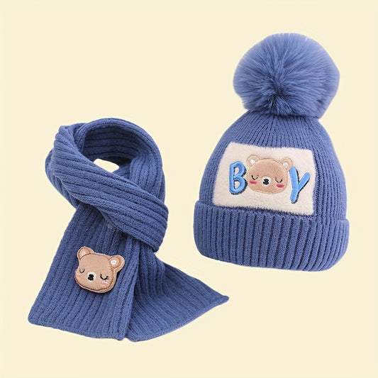 2pcs Kids' Winter Hat & Scarf Set - Cozy, Warm Knit With Ear Protection For Boys & Girls, Perfect For Skiing & Skating, Fits Ages 3-8, Head Circumference 19.69-21.26inch