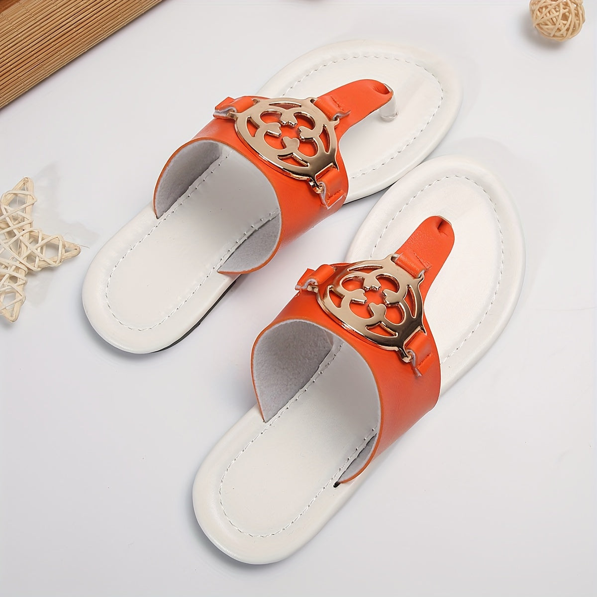 Shimmering Womens Metallic Buckle Flip Flops - Lightweight Slip-On Soft Sole Slides - Perfect for Summer Beach Casual Wear