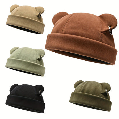 1pc Unisex Skullcap Beanie Rolled Cuff Hat No Brim Hats With Adjustable