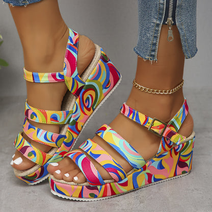 Chic Womens Colorful Wedge Sandals - Comfy Ankle Strap, Casual Open-Toe Design for Everyday Elegance