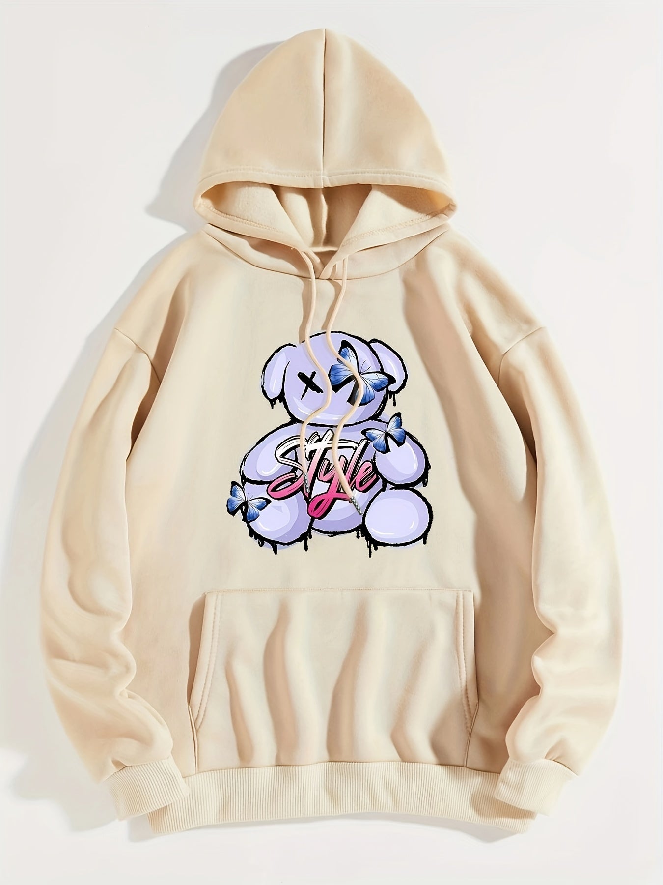 Trendy Bear Print Kangaroo Pocket Hoodie - Women's Casual Long Sleeve Drawstring Sweatshirt with Relaxed Fit, Soft Fleece Lining, and Adjustable Hood - Perfect for Daily Wear, Outdoor Activities, and Gift Ideas