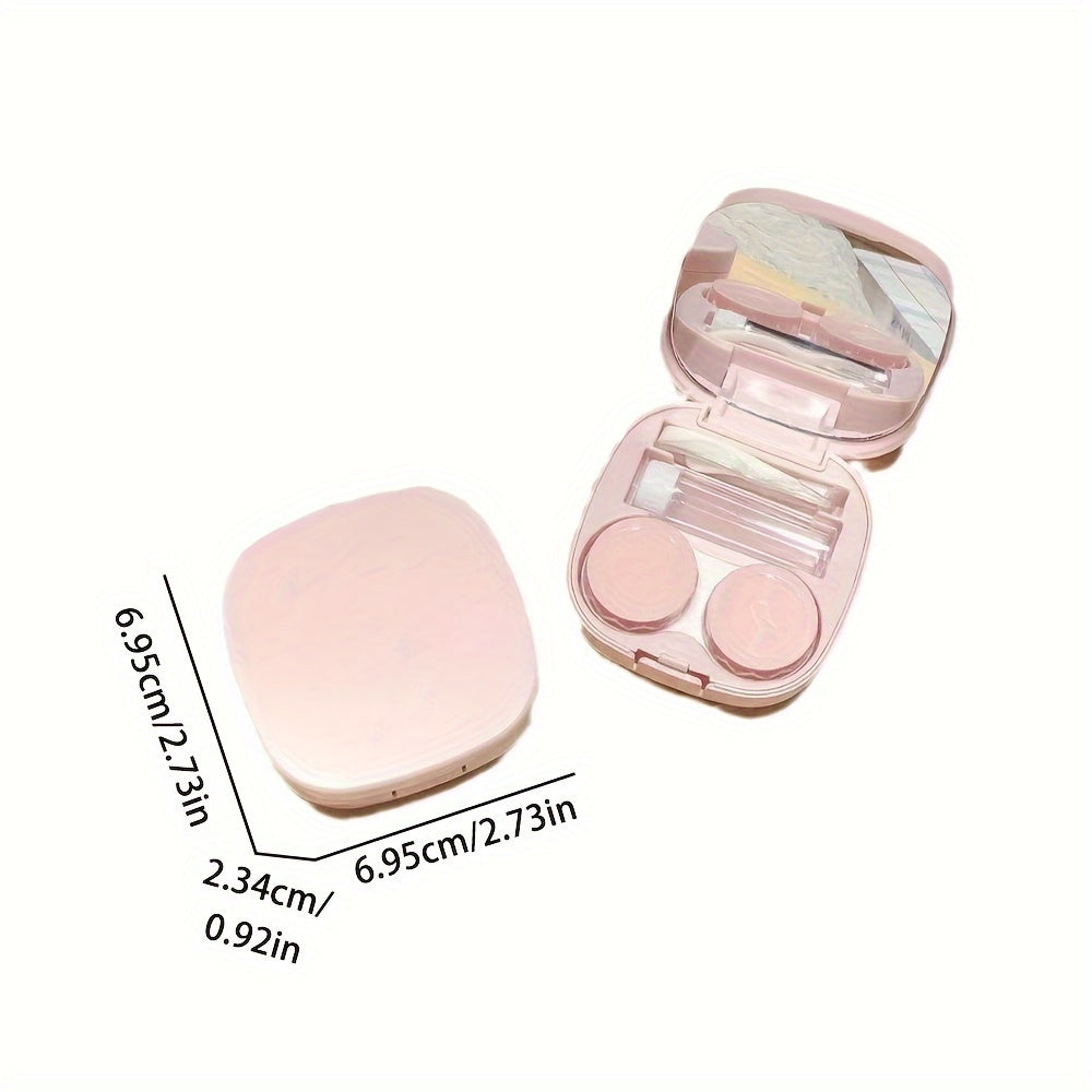 Portable Contact Lens Travel Kit with Mirror, Care Solution, Tweezers, and Cleaning Rod - Compact Case for Home, Outdoor, and Travel Use, Hand Washable Plastic Material, Available in Pink and Blue