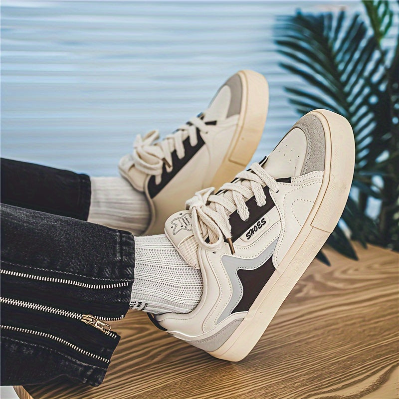 Men's Vintage Street Style Colour Block Skateboard Shoes, Comfy Non Slip Lace Up Casual Sneakers For Men's Outdoor Activities