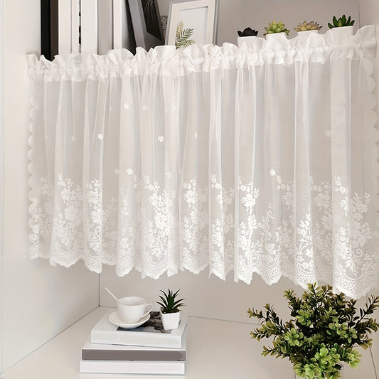 1pc American Pastoral Chic Lace Curtain - Simple Woven Small Floral Pattern, Elegant Window Valance for Living Room, Bedroom, Kitchen Partition Decoration, Home Decor Accent