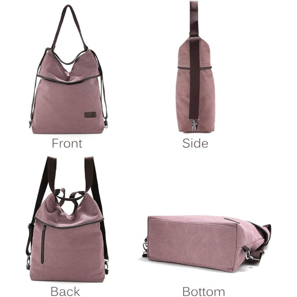 Canvas Handbag Vintage Shoulder Bags Large Tote Bag Convertible Backpack Purse for Women with Zipper Pockets, Canvas Crossbody Shoulder Hobo Bag 4-in-1