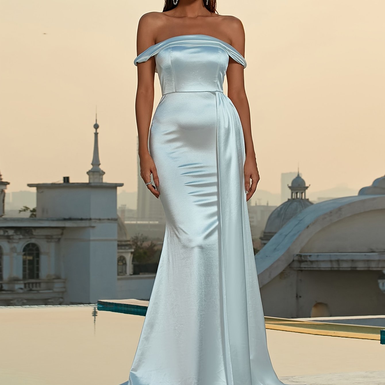 Solid-Colored Off Shoulder Dress - Exquisitely Elegant with Daring Backless Design, Beautifully Ruched Details, Flattering Slim-Fit Silhouette, and Flowing Floor-Length Hem - Perfect for Bridesmaids and Formal Occasions, Womens Formal Wear