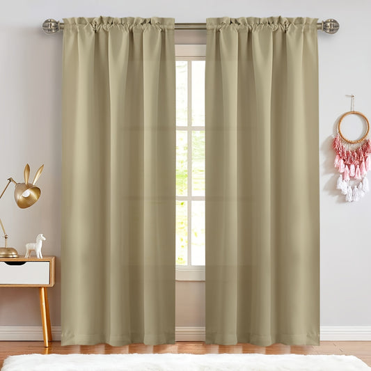 2 Panels Solid Color Light Filtering Curtains - Rod Pocket Design for Easy Installation, Softens Natural Light, and Provides Privacy - Perfect for Living Room, Office, Bedroom, and Home Decoration