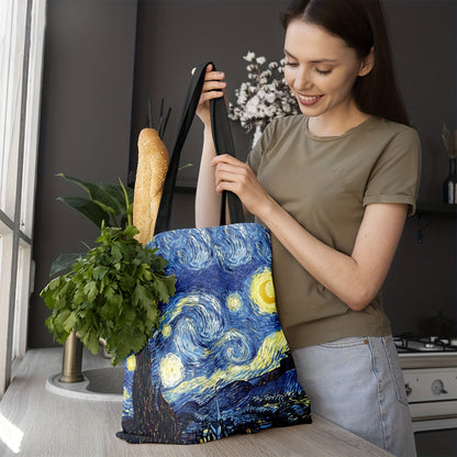 Starry Night Canvas Tote Bag, Large Capacity & Lightweight, Reusable Grocery Shopping Bag With Shoulder Strap