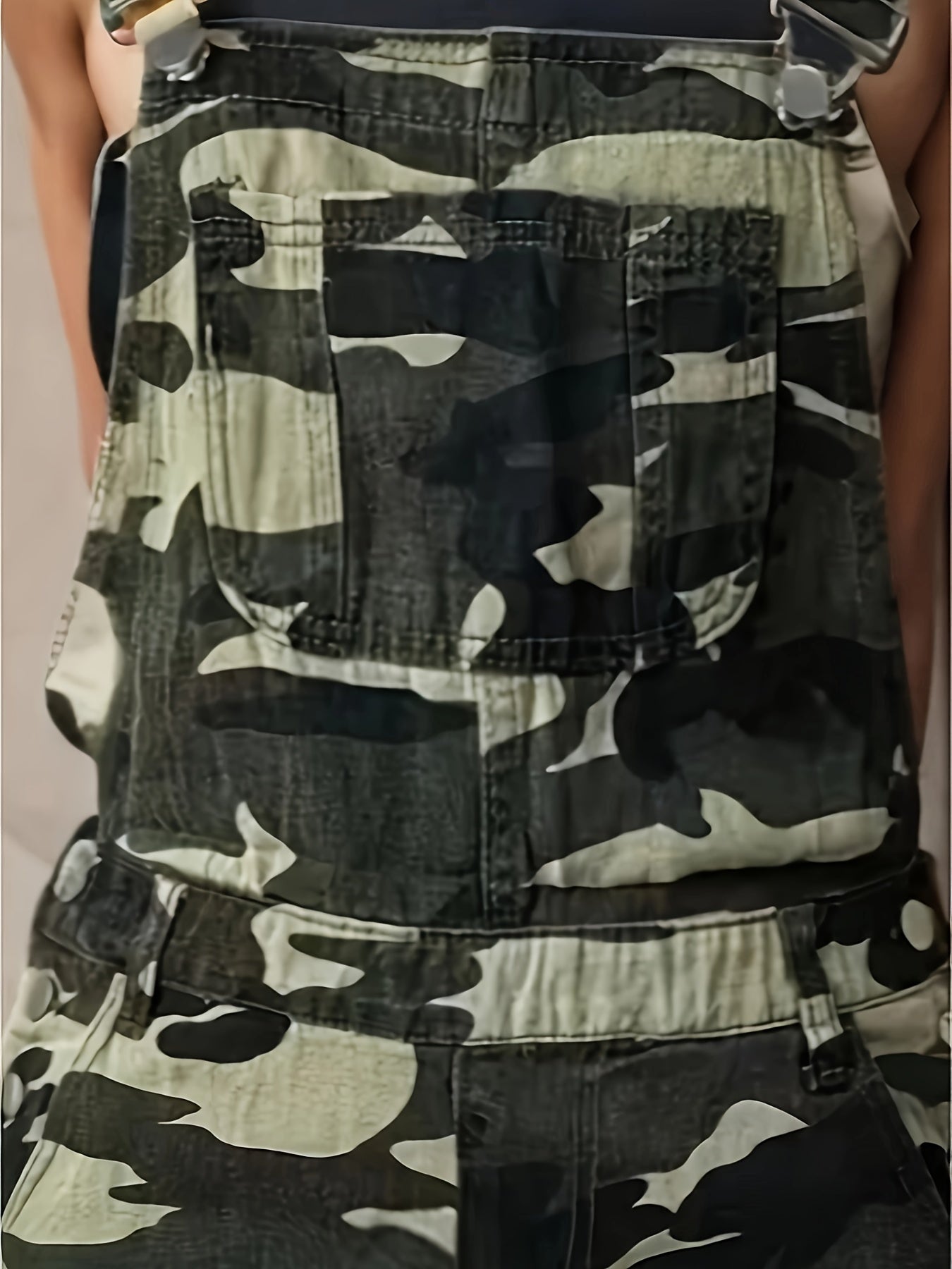 Camo Print Patch Pocket Denim Overall Dress, Adjustable Strap Raw Hem Casual Denim Dress, Women's Denim Jeans & Clothing