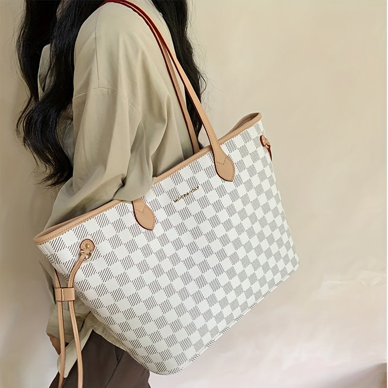 Trendy Plaid Pattern Tote Bag For Women With A Large Capacity For Commuter