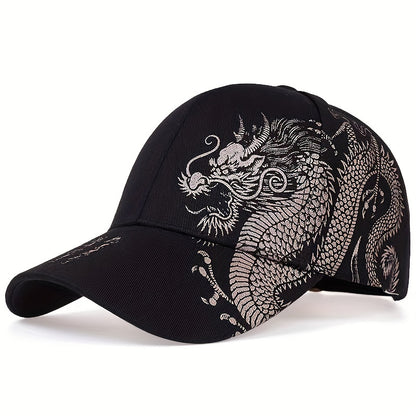 1pc Unisex Adjustable Breathable Baseball Cap with Stylish Dragon Print, Ideal for Outdoor Sports and Perfect Gift Choice