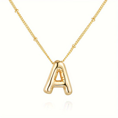 Chic Bubble Letter Necklace - Customizable Initial Pendant with 18K Gold Plated Glam - Delicate & Puffy Alphabet Jewelry for Women & Girls - Perfect Personalized Gift