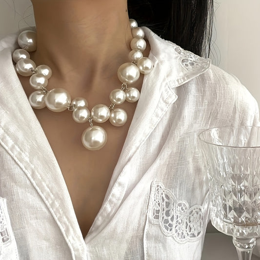 Glamorous Faux-Pearl Necklace - Dazzling Elegant Style - Simulated Pearl Evening Jewelry for Women - Perfect for Special Occasions