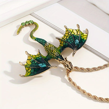 Mystical Flying Dragon Pendant - 1pc Rhinestone-Inlaid with Gradient Enamel - Perfect Accessory for Parties and Cosplay