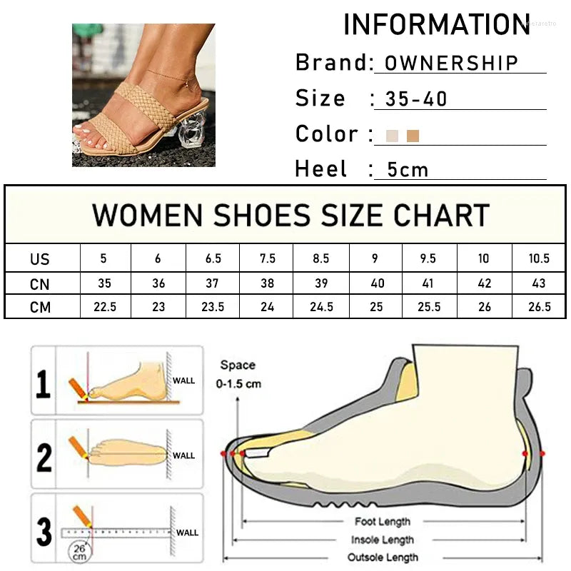 Slippers Women Weave Woman Summer Transparent High Heels Female Square Toe Slides Ladies Casual Fashion Shoes Footwear