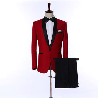 LOVECCR   Men's Suit Red Simple Business Business Wear Formal Dress Groom Best Man Wedding Korean Style Leisure Suit Dress Men
