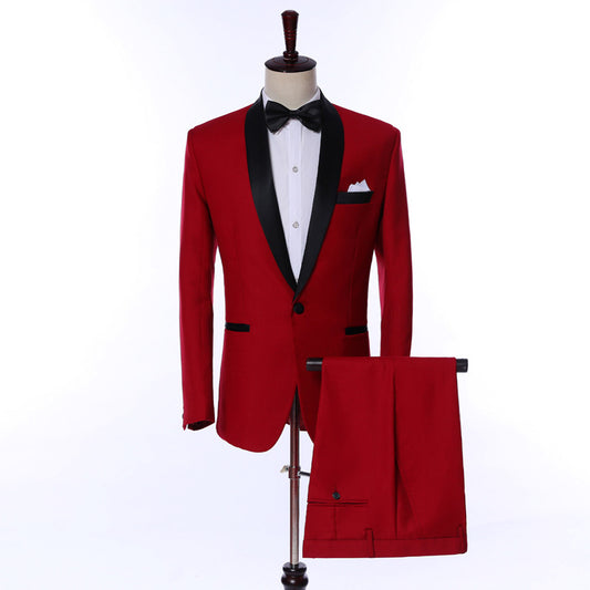 LOVECCR   Men's Suit Red Simple Business Business Wear Formal Dress Groom Best Man Wedding Korean Style Leisure Suit Dress Men