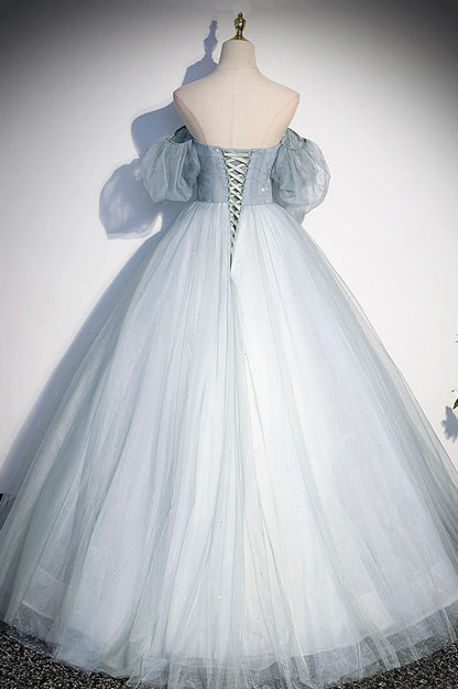 LOVECCRLovely Light Blue Tulle Sweetheart Long Evening Dress, Light Blue Prom Dress