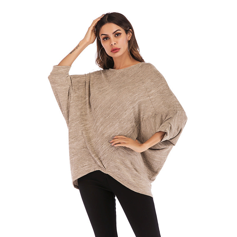 LOVECCR popular Autumn  wishebay New women's clothing 2025 solid color tops women's bat sleeves women's knitted sweater