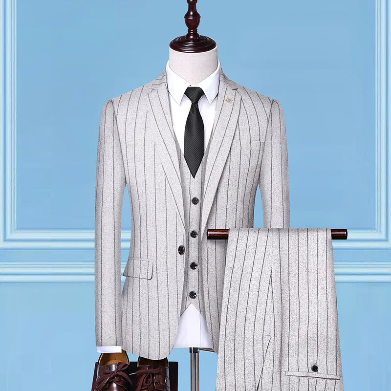 LOVECCR   Men's Striped Suit Three-Piece Korean-Style Slim Fit Business Custom Dress Suit Suit Wedding Work Groomsman Suit