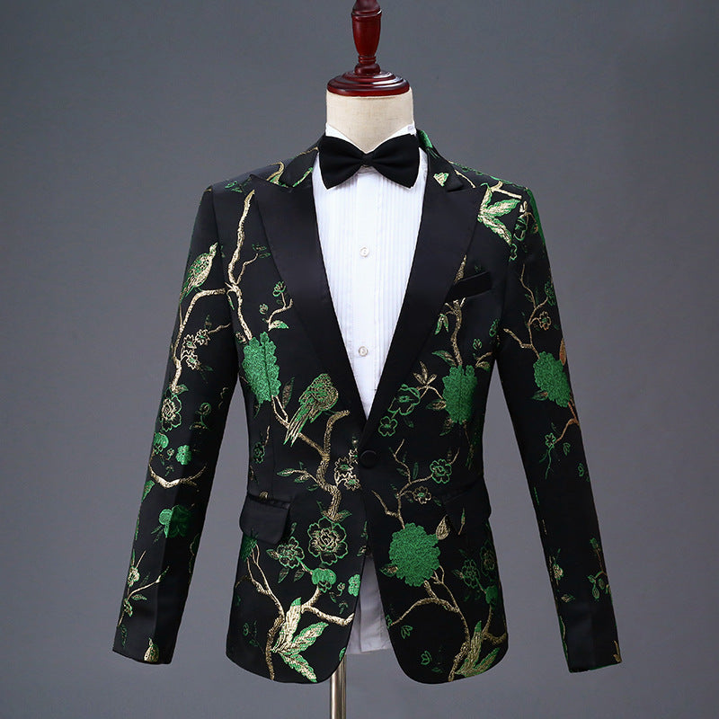 LOVECCR   New Black Embroidered Men's Single-Breasted Suit Suit Stage Performance MC Performance Wear