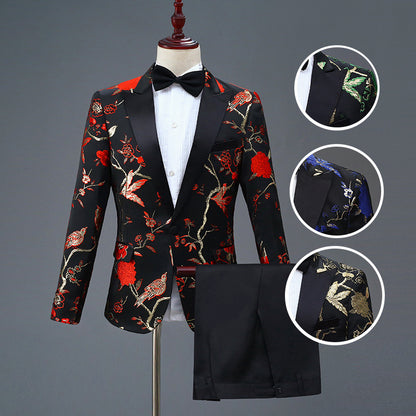 LOVECCR   New Black Embroidered Men's Single-Breasted Suit Suit Stage Performance MC Performance Wear