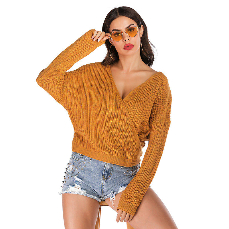 LOVECCR popular 2025 New Popular trade  autumn and winter knitted sweater V-neck solid color long-sleeved pullover sweater women's outer wear