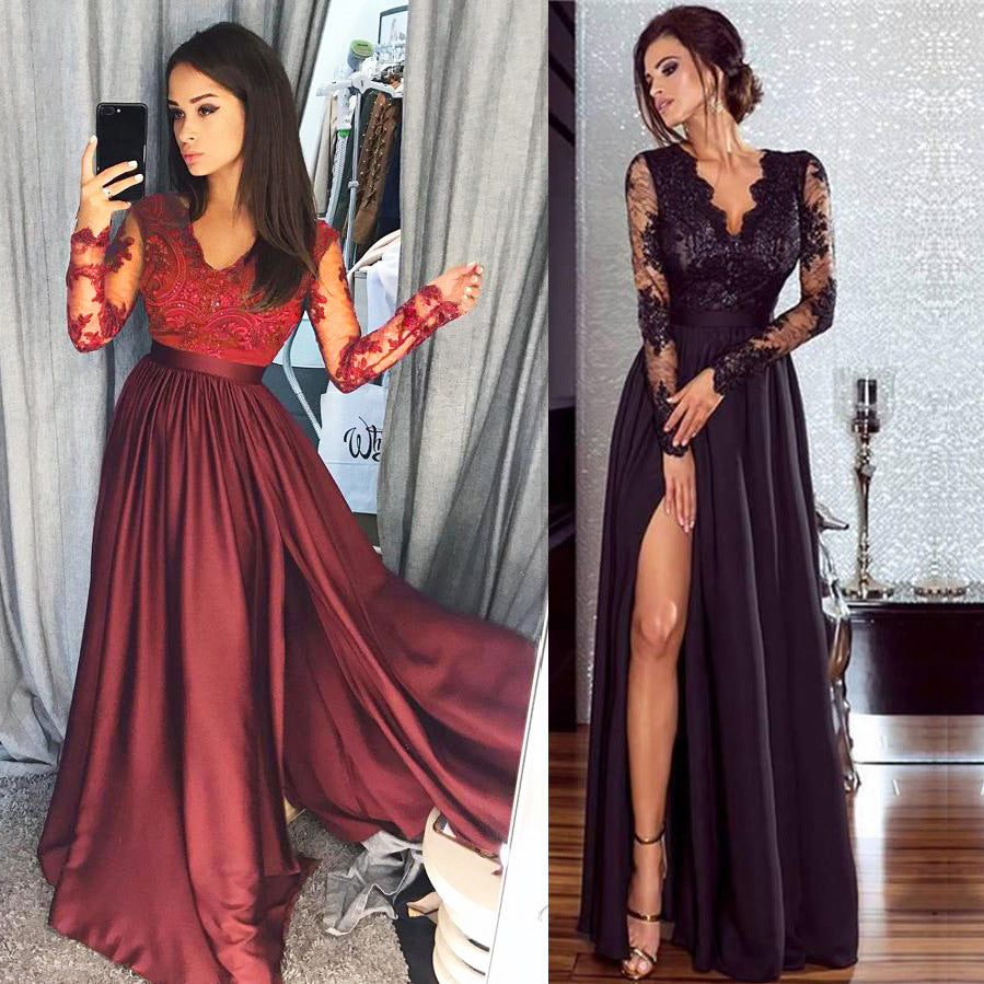 LOVECCR  2019  Cross Border Foreign Trade Wishebay Popular Sexy Deep V Lace Spring and Summer Fashion Evening Dress Dress