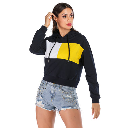 LOVECCR 2025 New women's clothing contrasting colors hooded casual loose short pullover women's popular new wholesale