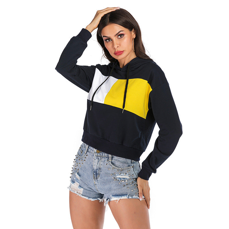 LOVECCR 2025 New women's clothing contrasting colors hooded casual loose short pullover women's popular new wholesale