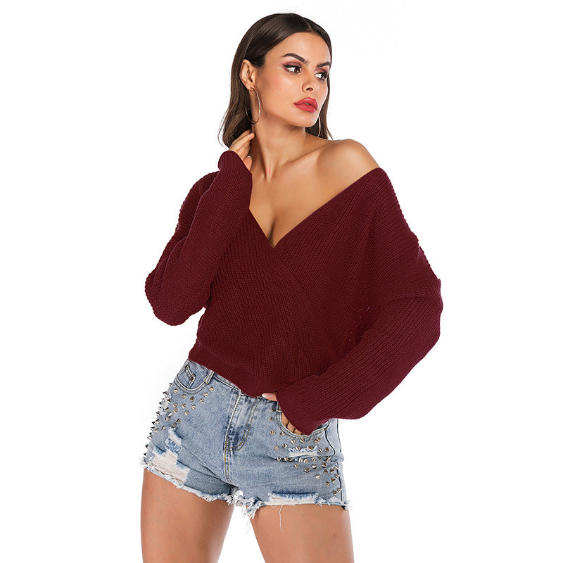 LOVECCR popular 2025 New Popular trade  autumn and winter knitted sweater V-neck solid color long-sleeved pullover sweater women's outer wear