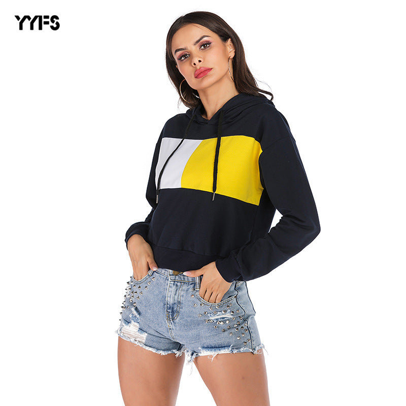 LOVECCR 2025 New women's clothing contrasting colors hooded casual loose short pullover women's popular new wholesale