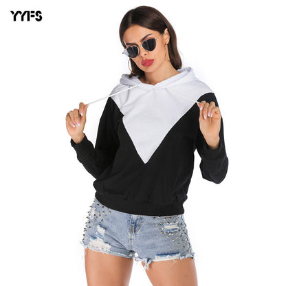 LOVECCR New women's clothing autumn fashion hooded splicing contrasting color hooded sweater casual women's pullover hoodie