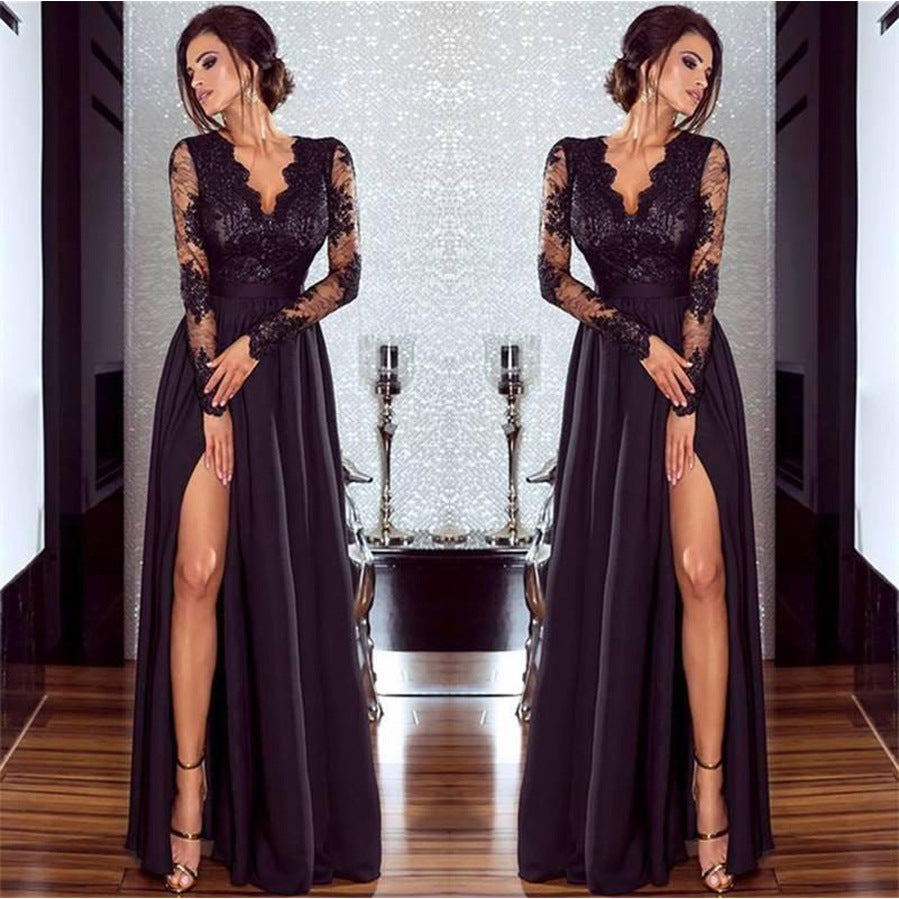LOVECCR  2019  Cross Border Foreign Trade Wishebay Popular Sexy Deep V Lace Spring and Summer Fashion Evening Dress Dress