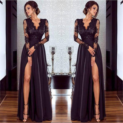 LOVECCR  2019  Cross Border Foreign Trade Wishebay Popular Sexy Deep V Lace Spring and Summer Fashion Evening Dress Dress