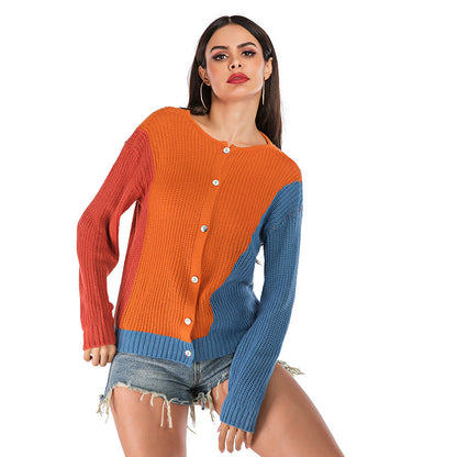 LOVECCR 2025  women's clothing Hot autumn and winter sweater loose cardigan contrasting colors women wearing long-sleeved knitted sweaters on both sides