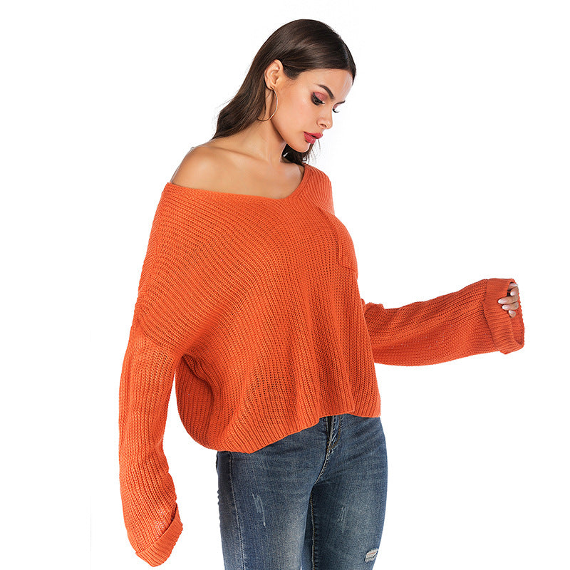 LOVECCR popular  New 2025 Popular trade women's clothing autumn and winter lazy wind long-sleeved solid color knitted sweater jumper