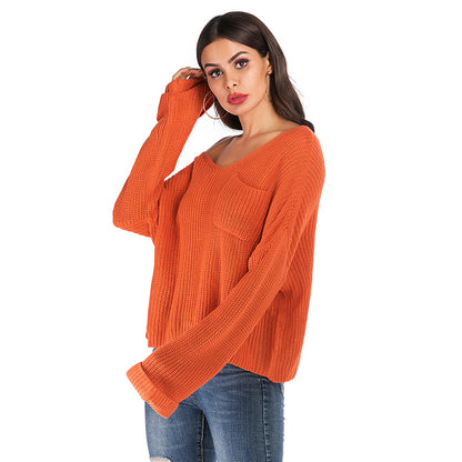 LOVECCR popular  New 2025 Popular trade women's clothing autumn and winter lazy wind long-sleeved solid color knitted sweater jumper