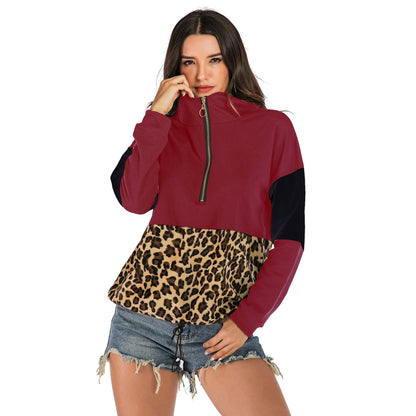 LOVECCR New Popular trade Popular, 2025 and popular autumn leopard print contrasting sweater women's long-sleeved bottoming hooded splicing hoodie