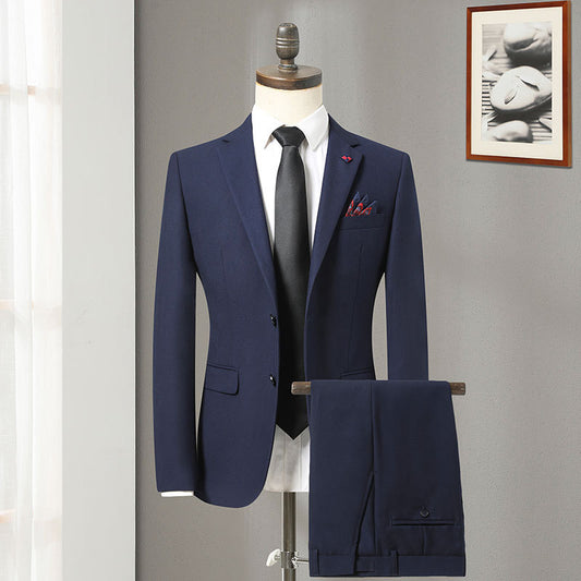 LOVECCR   New Men's Brand Cut-off Suit Suit in Blue Flat Collar Elegant Fashion Slim Wedding Dress Best Man