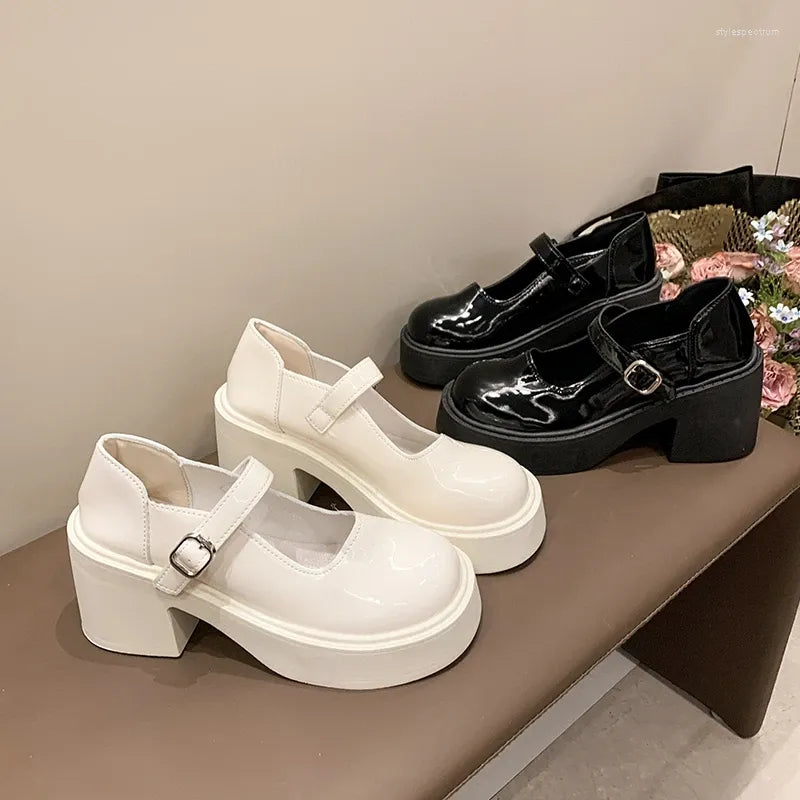 Dress Shoes  Fashion White Platform For Women High Heels Buckle Strap Mary Jane Woman Thick Heeled Party Ladies