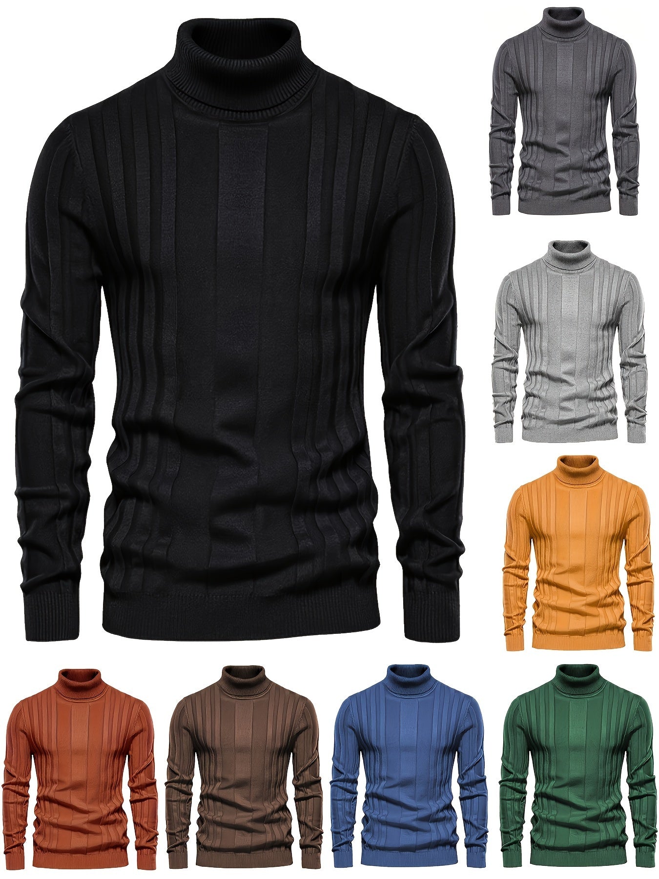 Cozy High Neck Knitted Sweater - Soft High Stretch Polyester Fabric, Long Sleeve, Regular Fit, Machine Washable, Solid Color Pullover for Men - Perfect for Spring and Fall Seasons