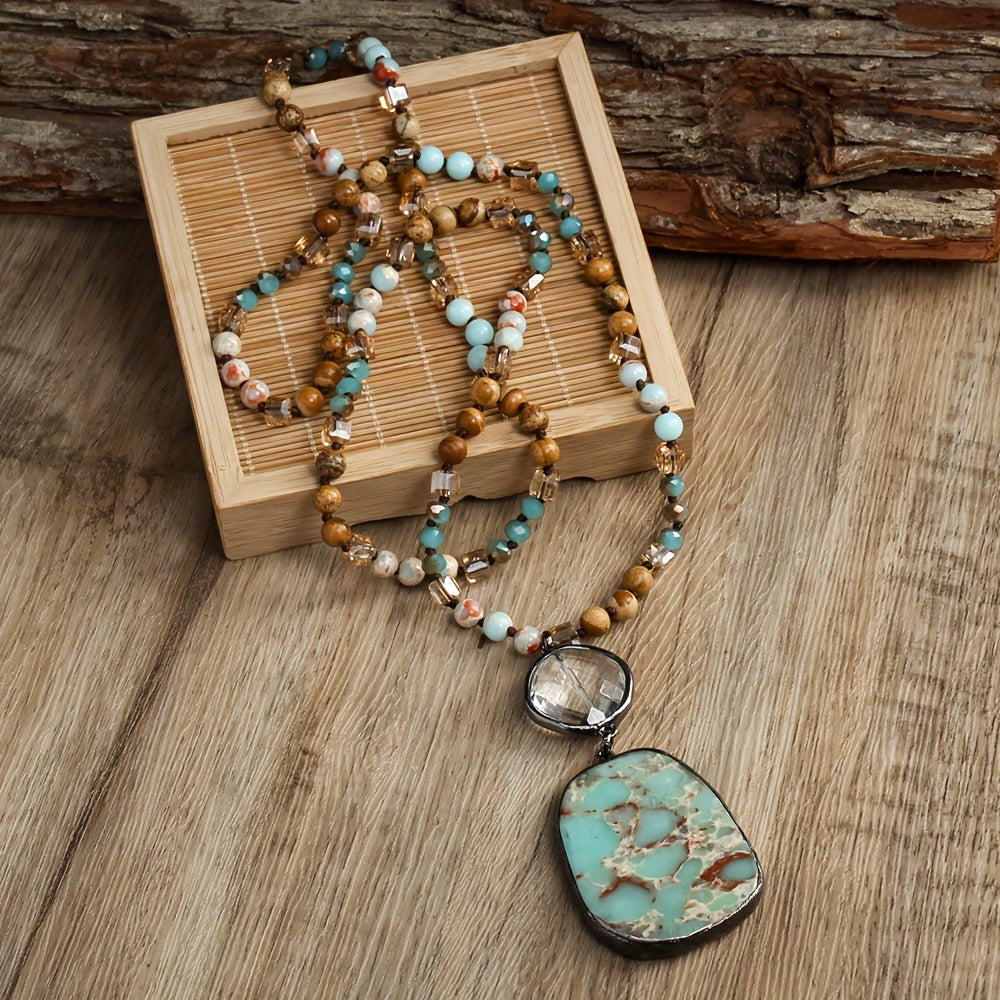 Vintage Boho Chic Natural Stone Necklace - Elegant Spring Pendant, Perfect for Mother’s Day and Daily Wear