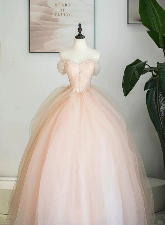 LOVECCRPink Tulle Sweetheart Ball Gown Cute Sweet 16 Dress, Pink Tulle Prom Dress