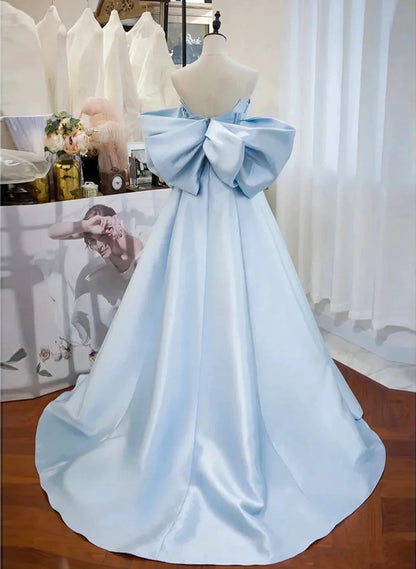 LOVECCRLight Blue Satin Sweetheart Off Shoulder Prom Dress, Light Blue Evening Dress